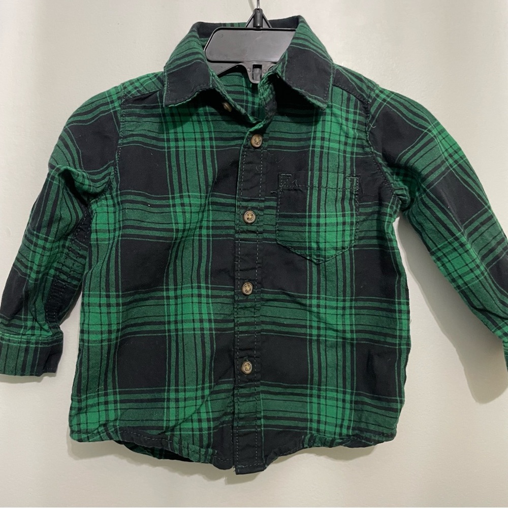 Black and Green Plaid Button Down Shirt